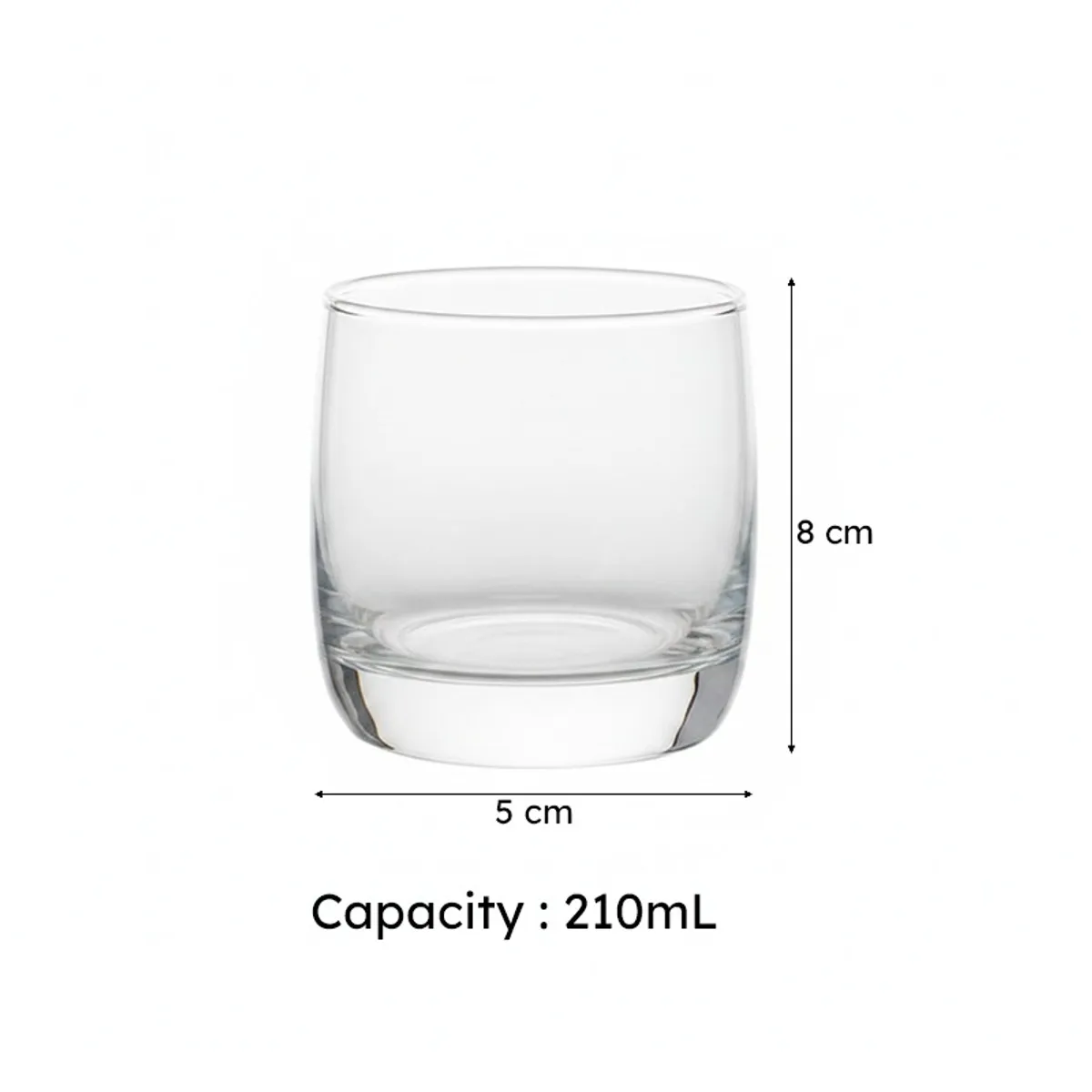 Single transparent glass shown with labelled 5 cm width and 8 cm height