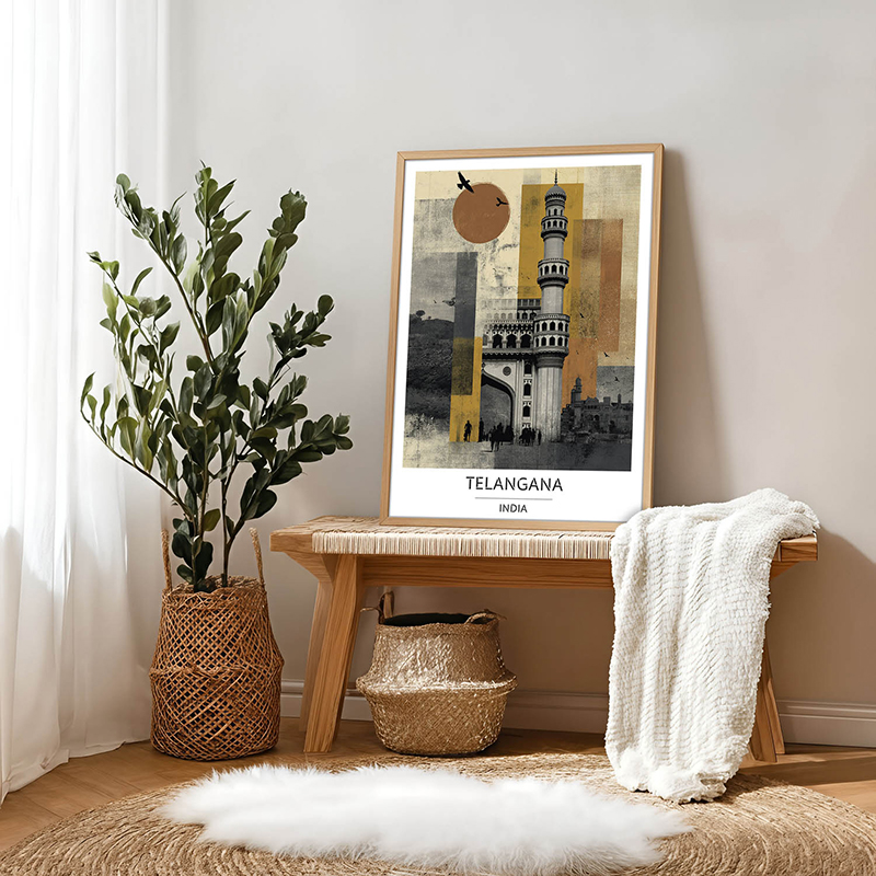 Charminar Legacy Telangana Wall Art With Brown Frame - Small