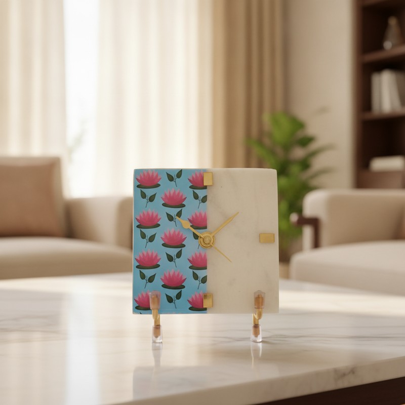 Timeless Lotus Marble Table Clock With Stand