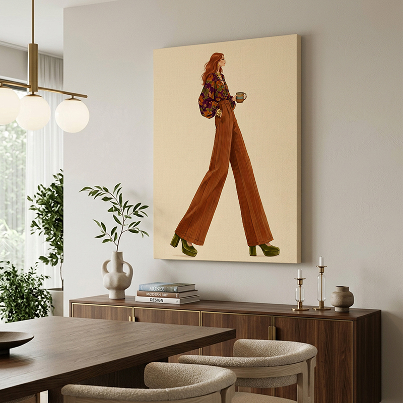 Seventies Stroll in Rust Canvas Wall Painting - Small