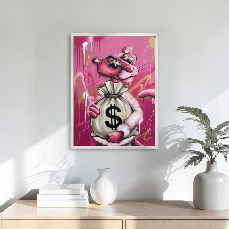 Pink Panther Cash Wall Painting With Frame