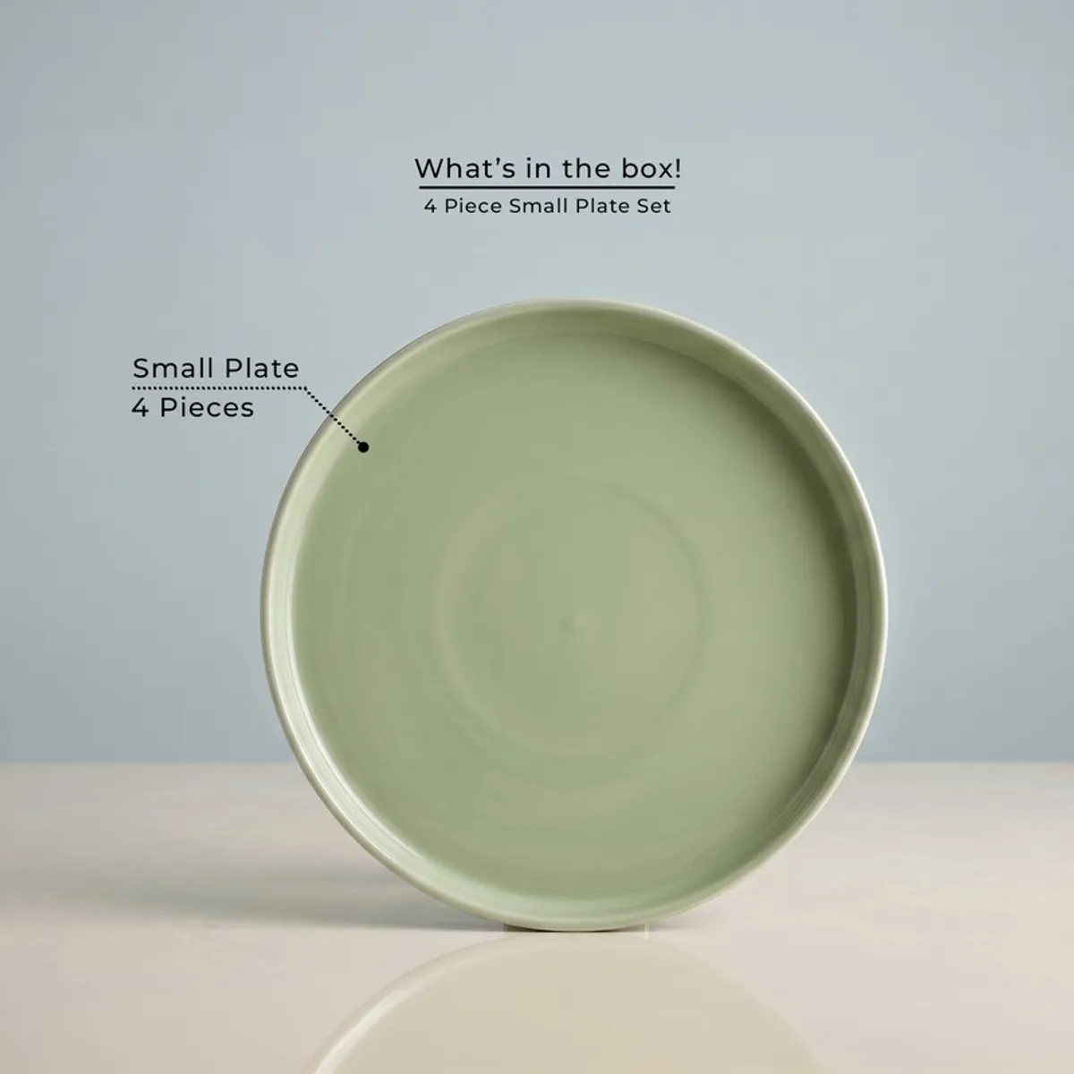 Single sage green round plate shown front on against a pale background