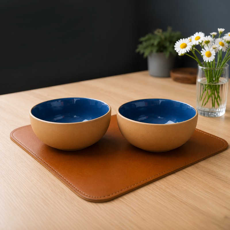 Feast Harmony Ceramic Serving Bowls (Blue & Beige/380 mL Each) - Set of Two - 380 mL