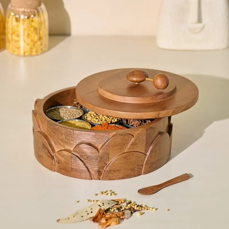 Tradition Keeper Wood Round Masala Box
