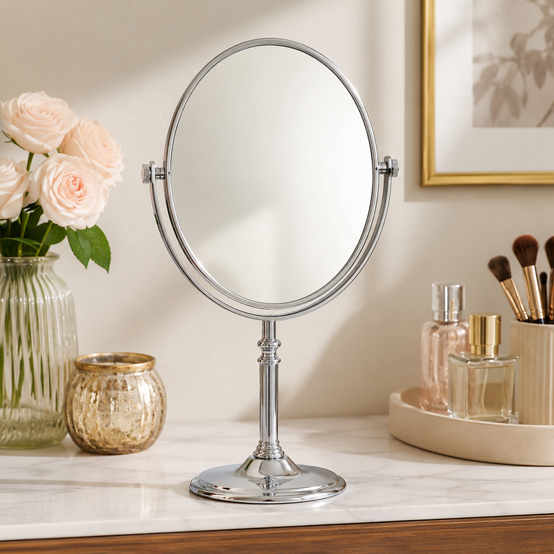 Lunelle Standing Metal Hand Mirror - Silver