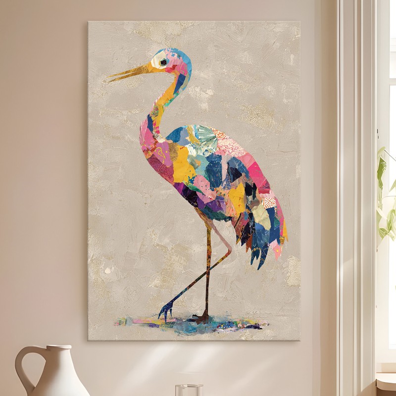 Patchwork Heron Gallery Wrapped Canvas Wall Painting