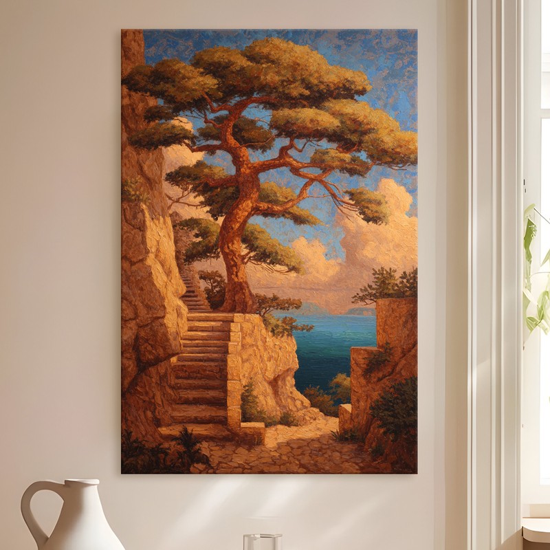 Cliffside Bonsai Gallery Wrapped Canvas Wall Painting