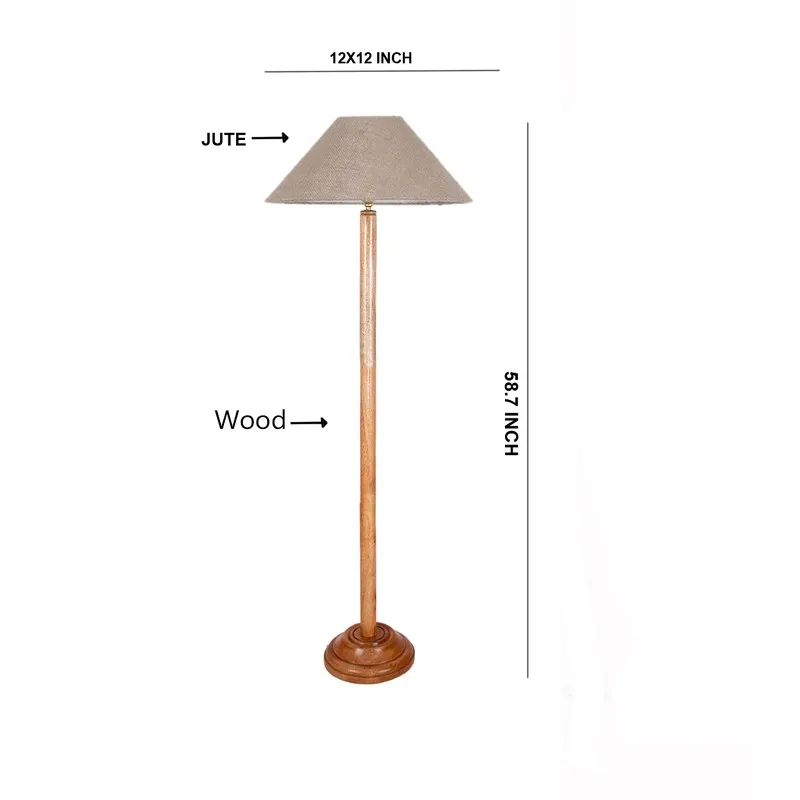 Floor lamp with beige shade shown in a front-facing measurement-style layout