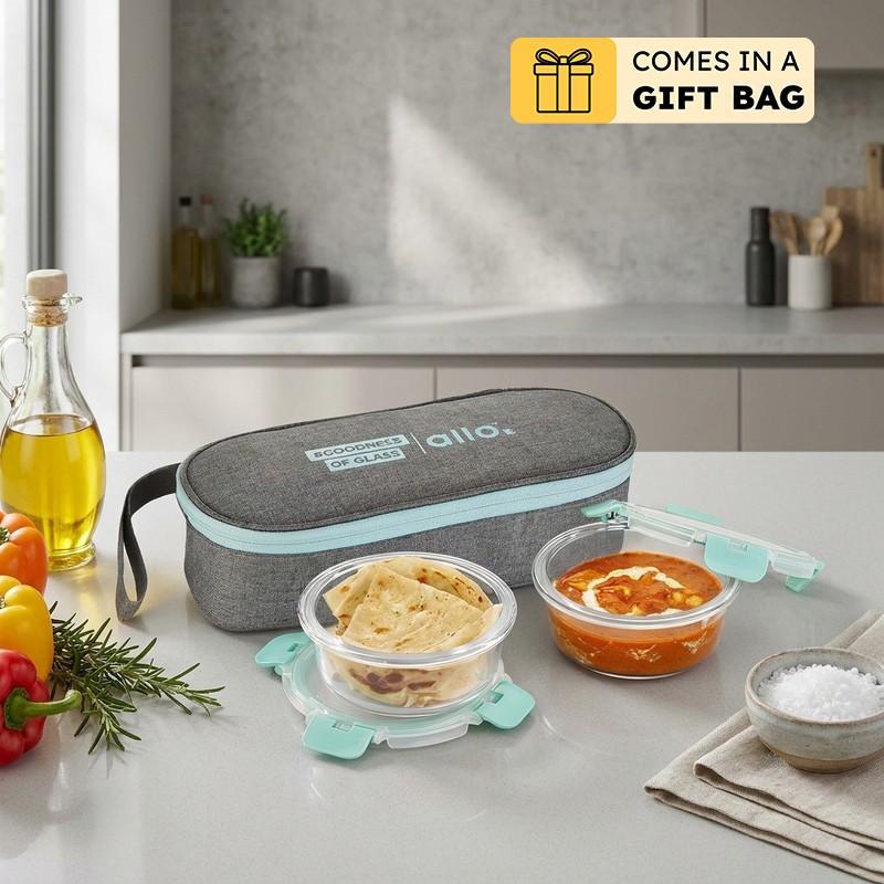 Jonas Lunchbox With Oval Grey Bag (390 ML) - Set Of Two - 390 ML
