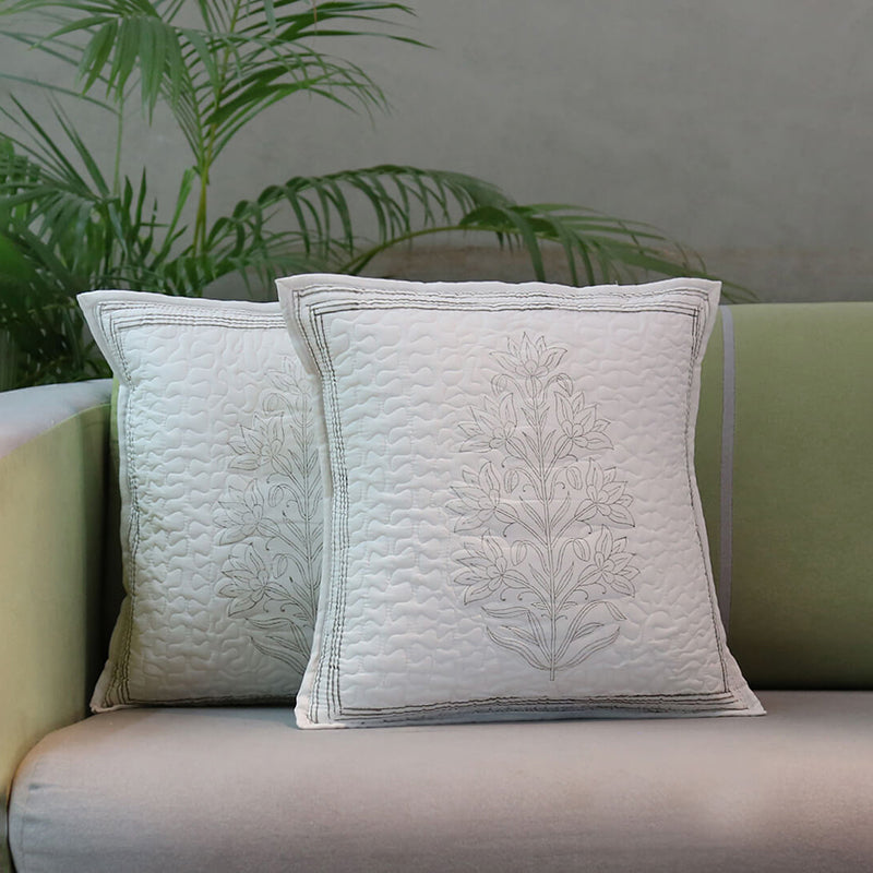 India Circus Wild Rock Lily Tufted Cotton Cushion Cover - Set Of Two