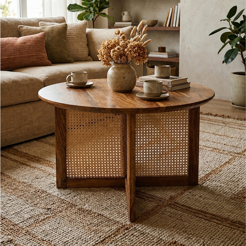 Willow Acacia Wood & Cane Centre Table