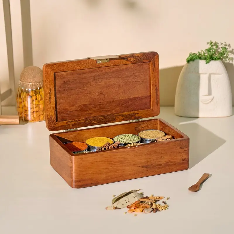 Heritage Spice Wood Rectangle Masala Box