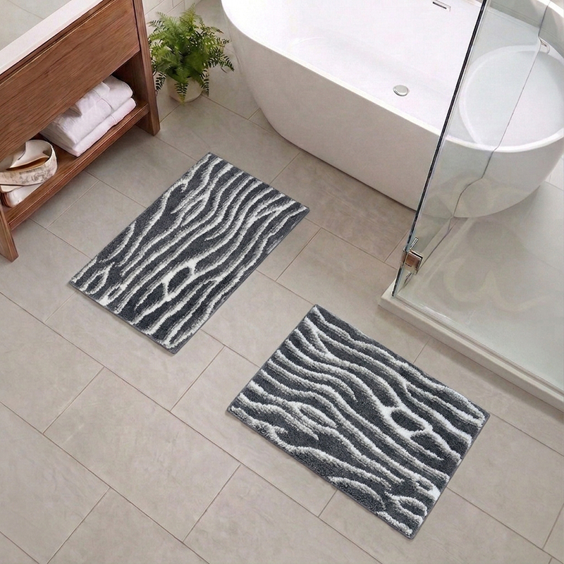 Zibra Strip Anti Skid Bath Mat (Black) - Set of Two - 38 x 60 cm