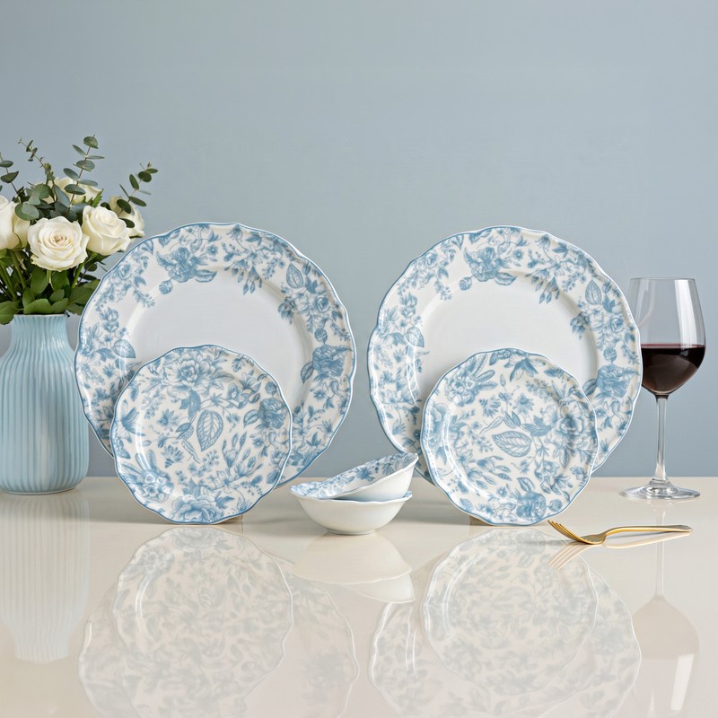 Hearthline Porcelain Dinner Set (Blue & White) - 6 Piece Set
