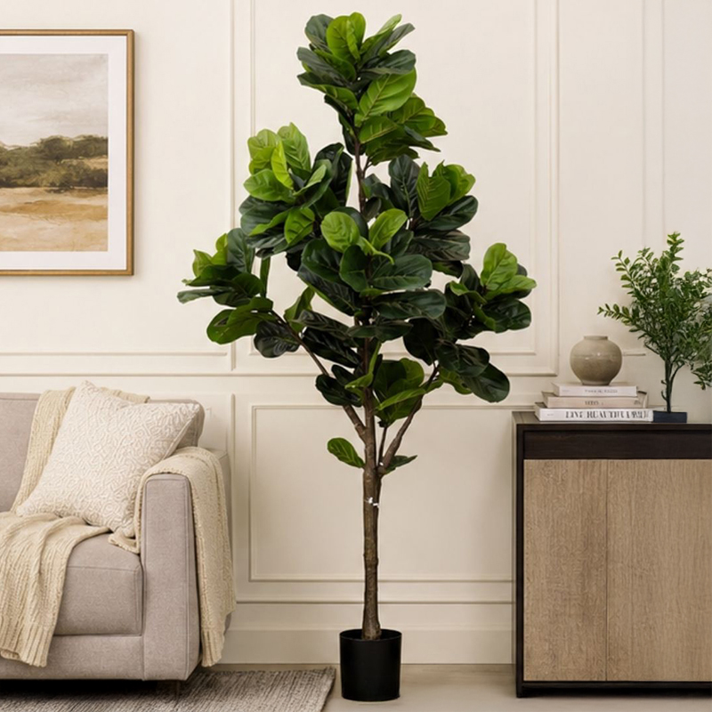 215 cm (7 ft) Grove Artificial Fiddle Leaf Fig Tree With Black Plastic Pot