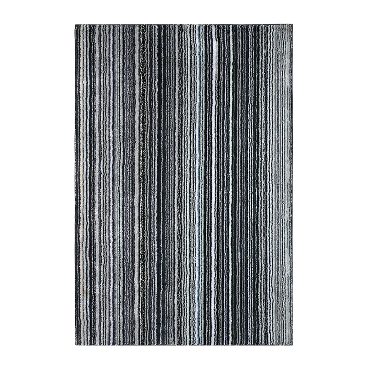 Grey rectangular carpet with vertical stripe pattern on a white background