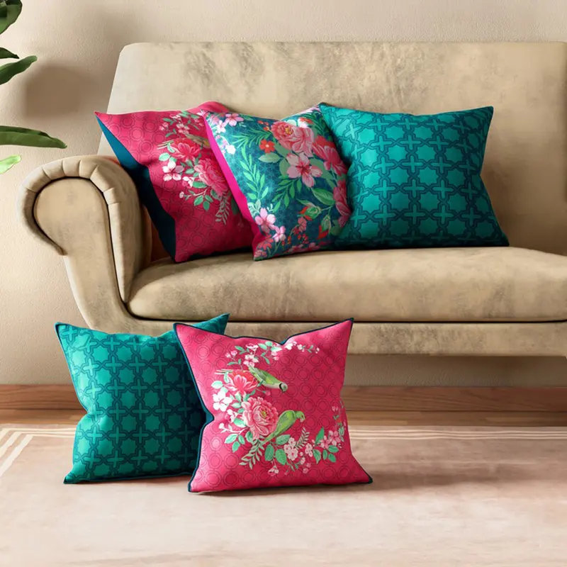 India Circus Crescent Roses Printed Cushion Covers - Set of Five