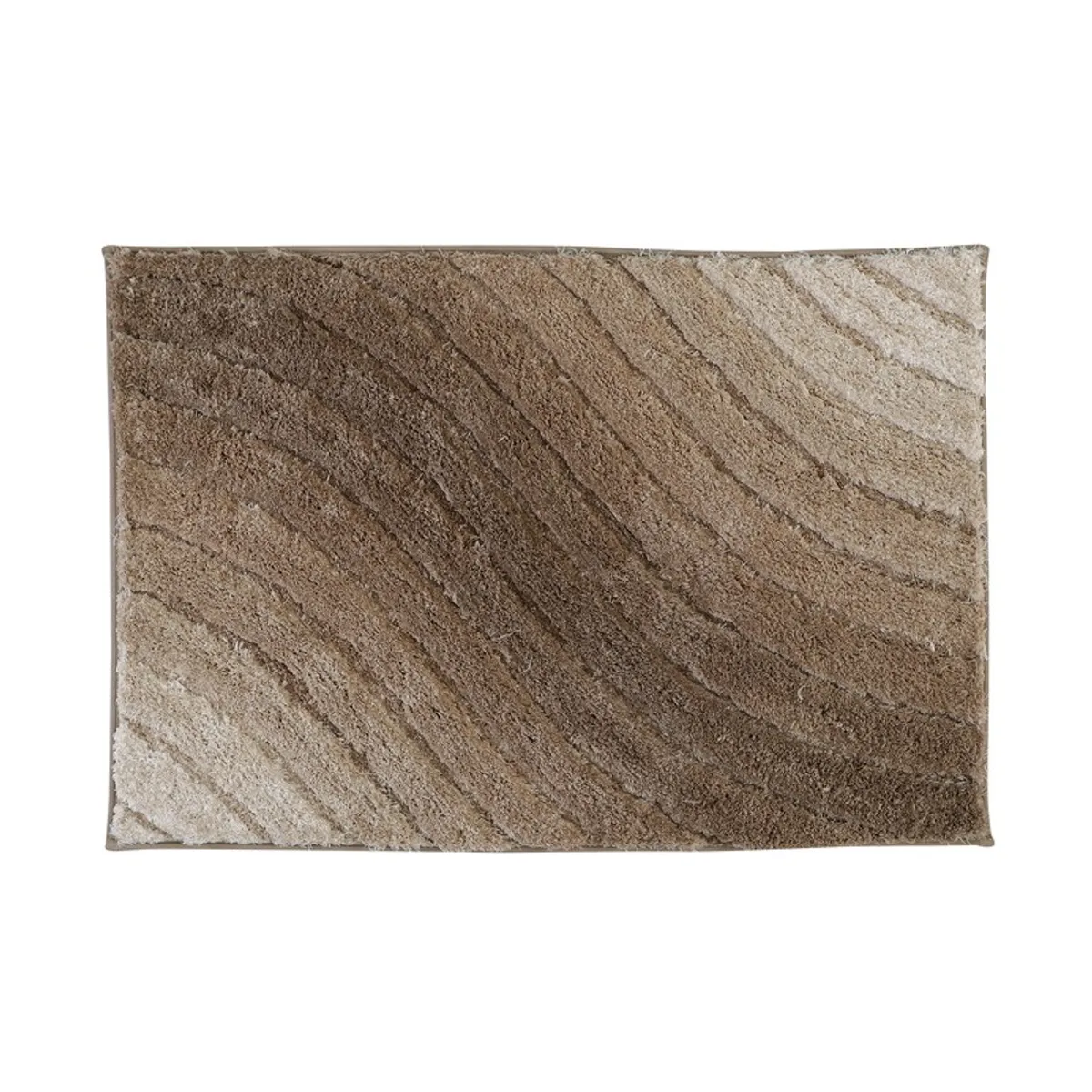 Rectangular brown and beige ombre bath mat on a white background