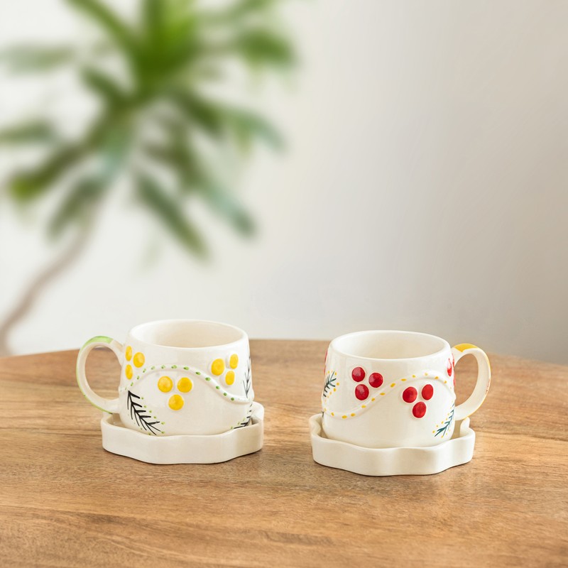 Sunbeam Bloom Ceramic Cup & Saucer (310 mL Each) - Set of Two