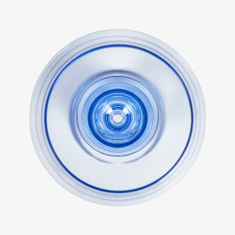Top view of the circular opening of the blue glass candle holder