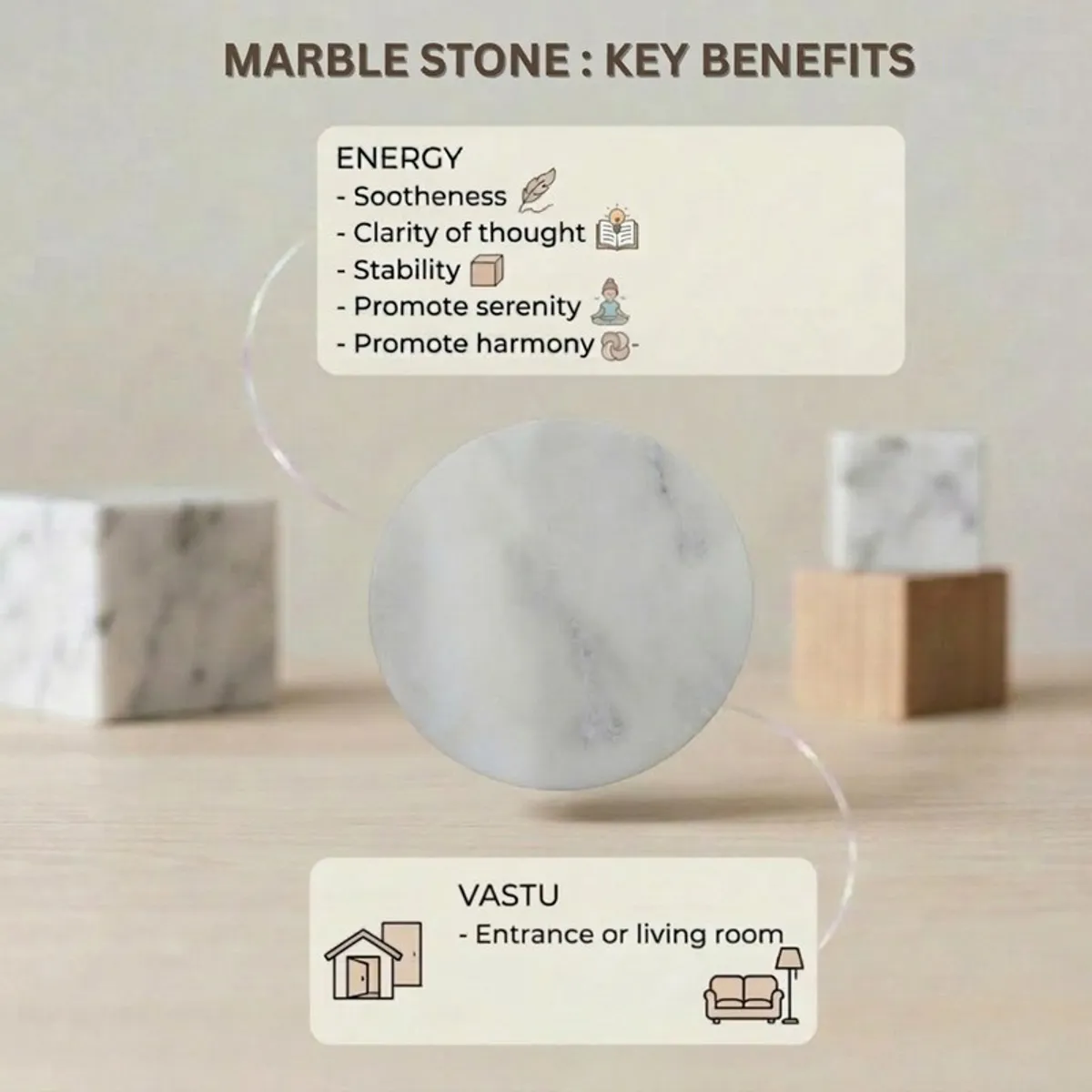 Marble information graphic accompanying the tissue holder product.