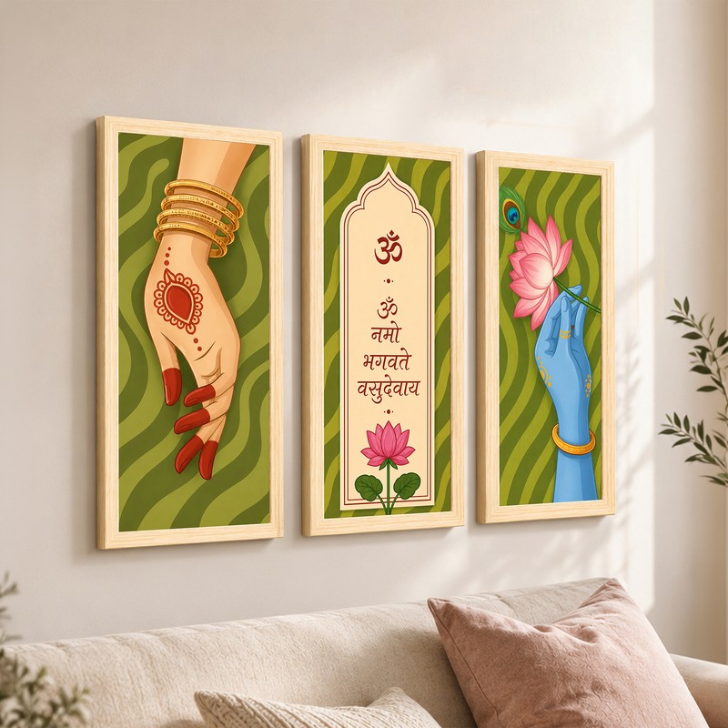 Devotion in Bloom Wall Painting With Frame - Set of Three