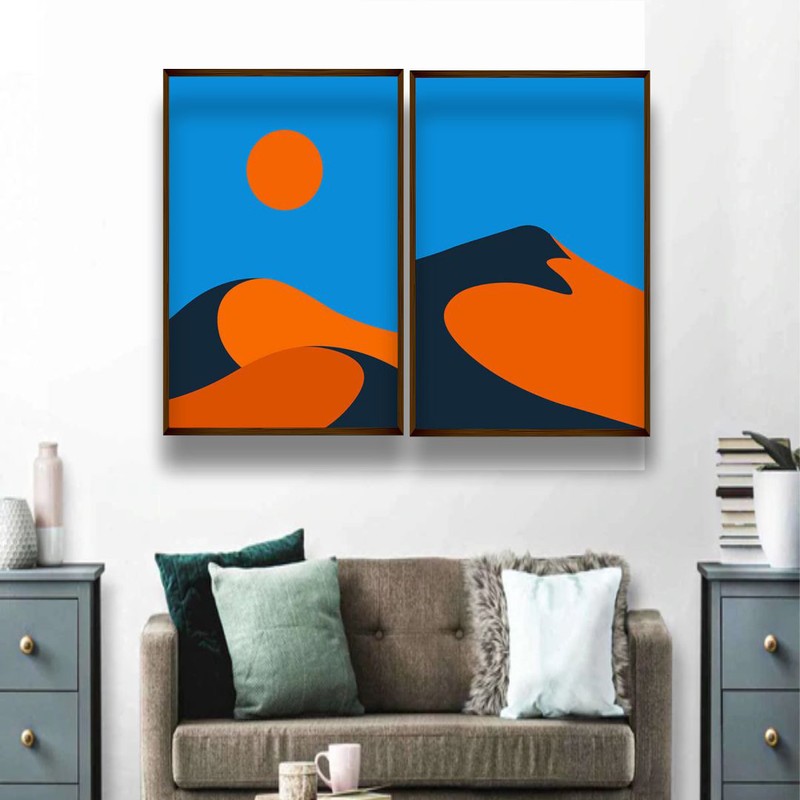 Azure & Ember Canvas Wall Painting - Set of Two