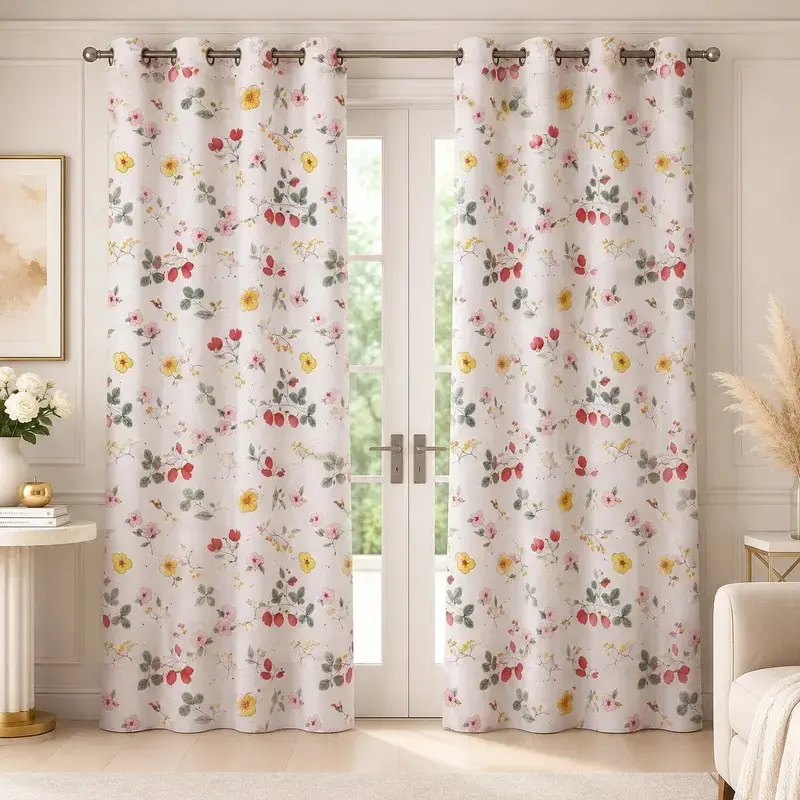 Rosevine Printed Cotton Curtains - Set of Two