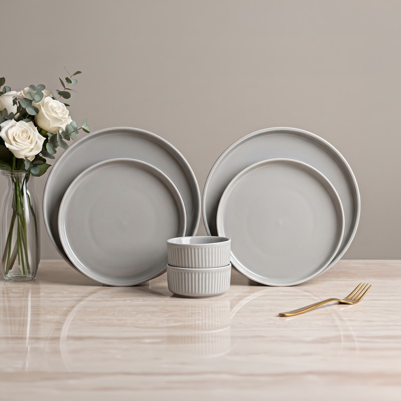 Chiswick Porcelain Dinner Set (Grey) - 6 Piece Set