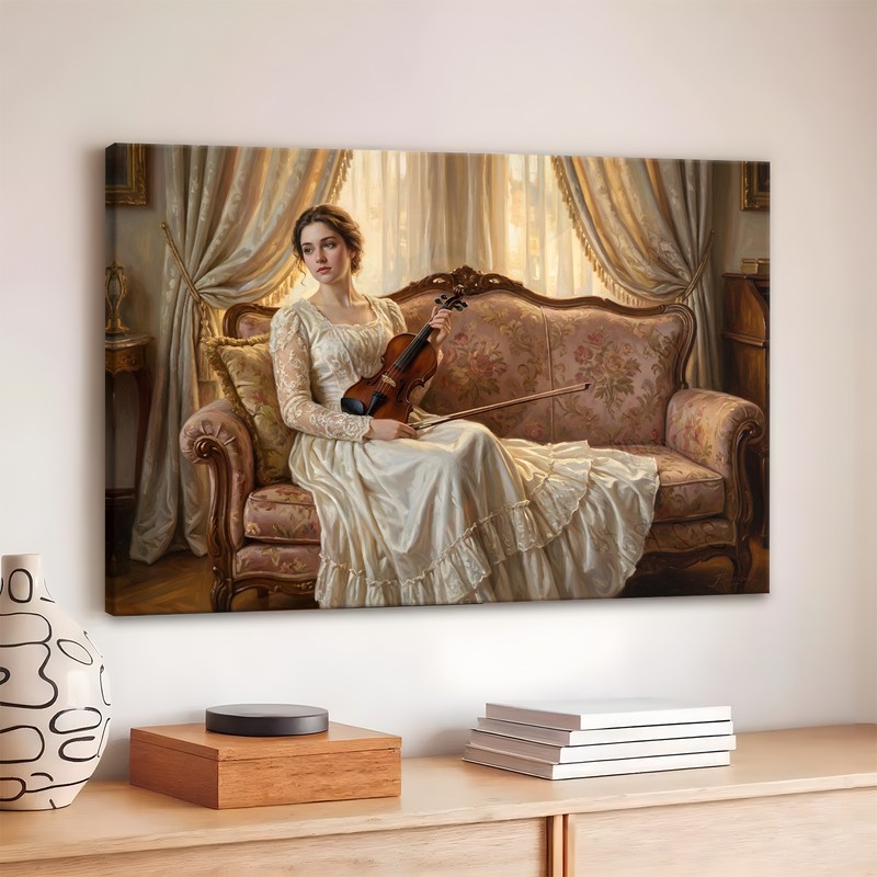 The Seated Violinist Canvas Wall Art - 380 GSM