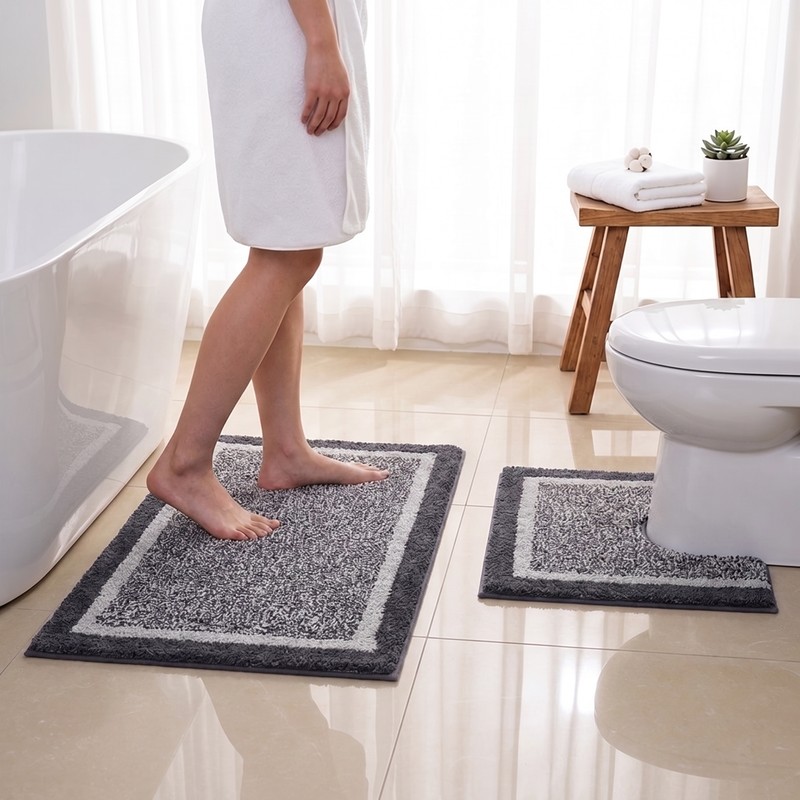 Cloud Step Comfort Anti Skid Bath Mat (Grey,Black) - Set of Two - 50 x 70 cm