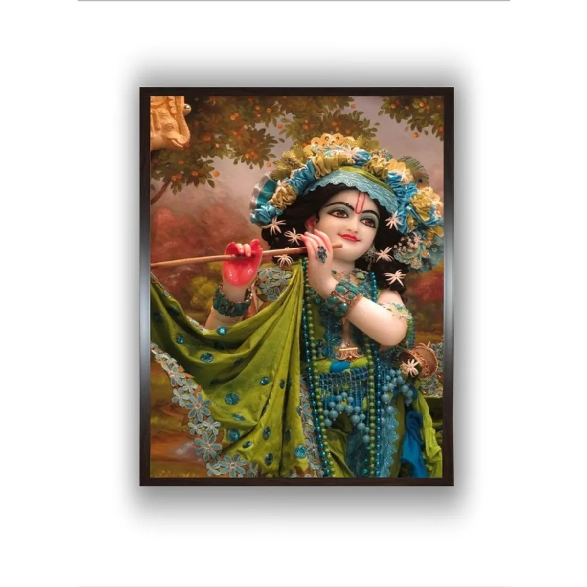 Front view of multicolour Krishna framed wall painting