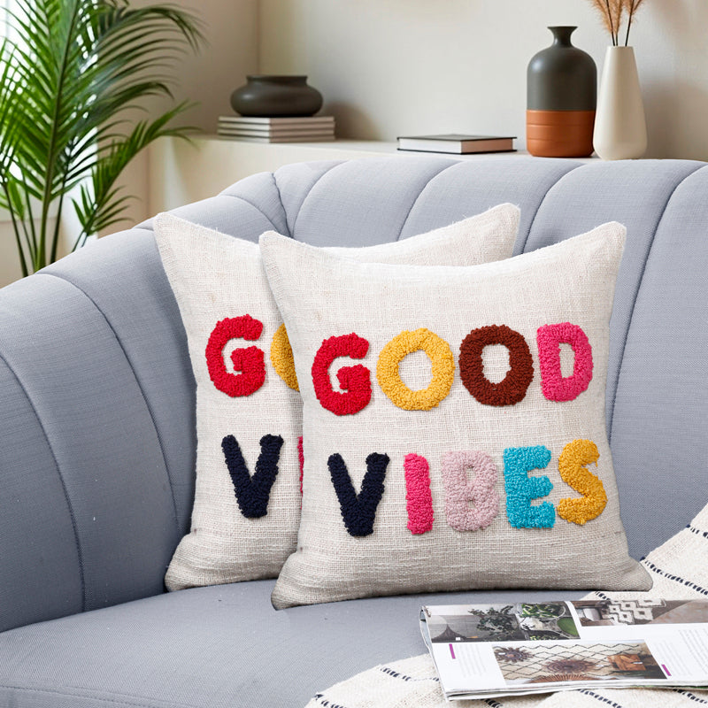 Good Vibes Tufted Cushion Cover Set - Set Of Two