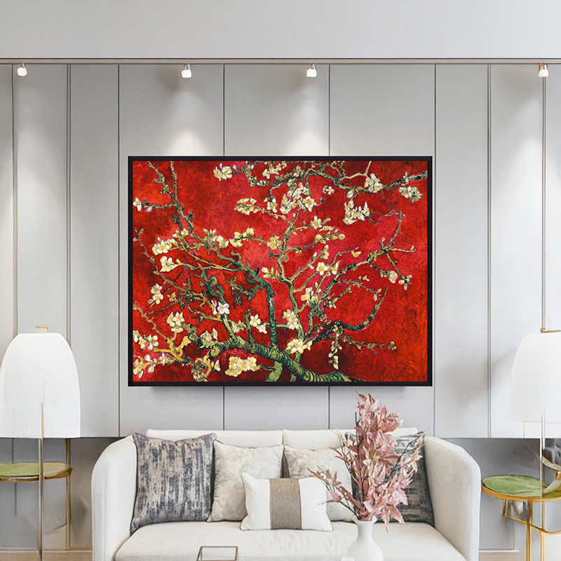 Almond Blossom Canvas Wall Painting With Frame (Red) - Small