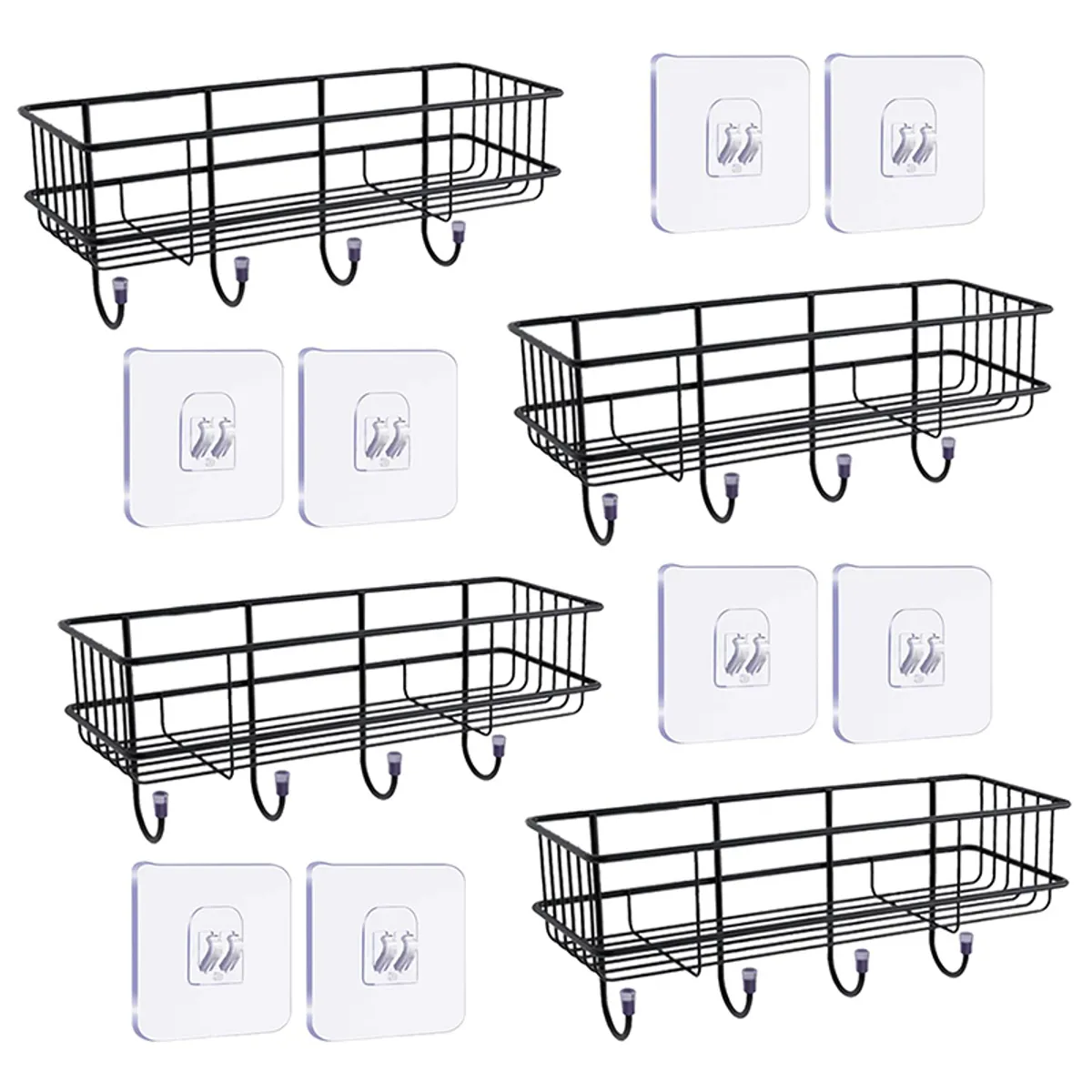 Set of black metal shelves with adhesive wall mounts
