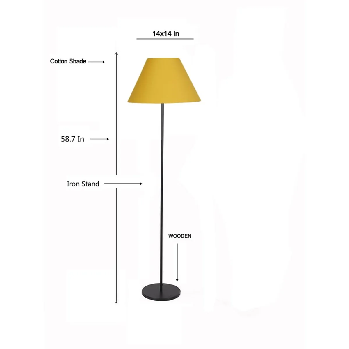 Floor lamp shown front-on against a white background with dimension markers