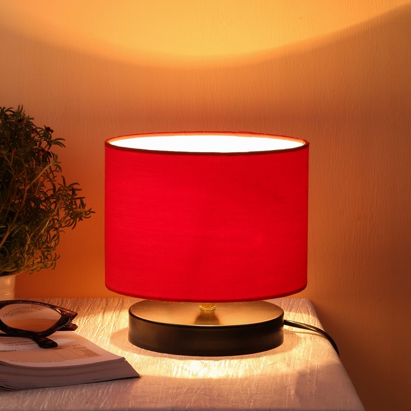 Osnaburg Wooden Table Lamp - Red