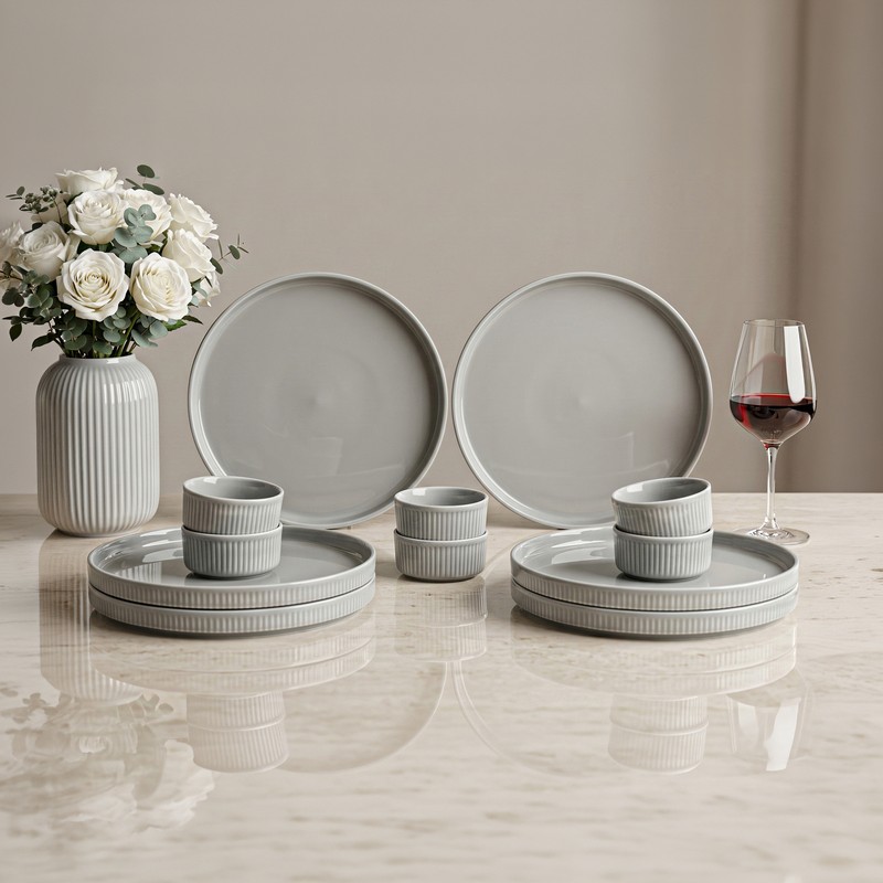 Hartwell Porcelain Dinner Set (Grey) - 12 Piece Set