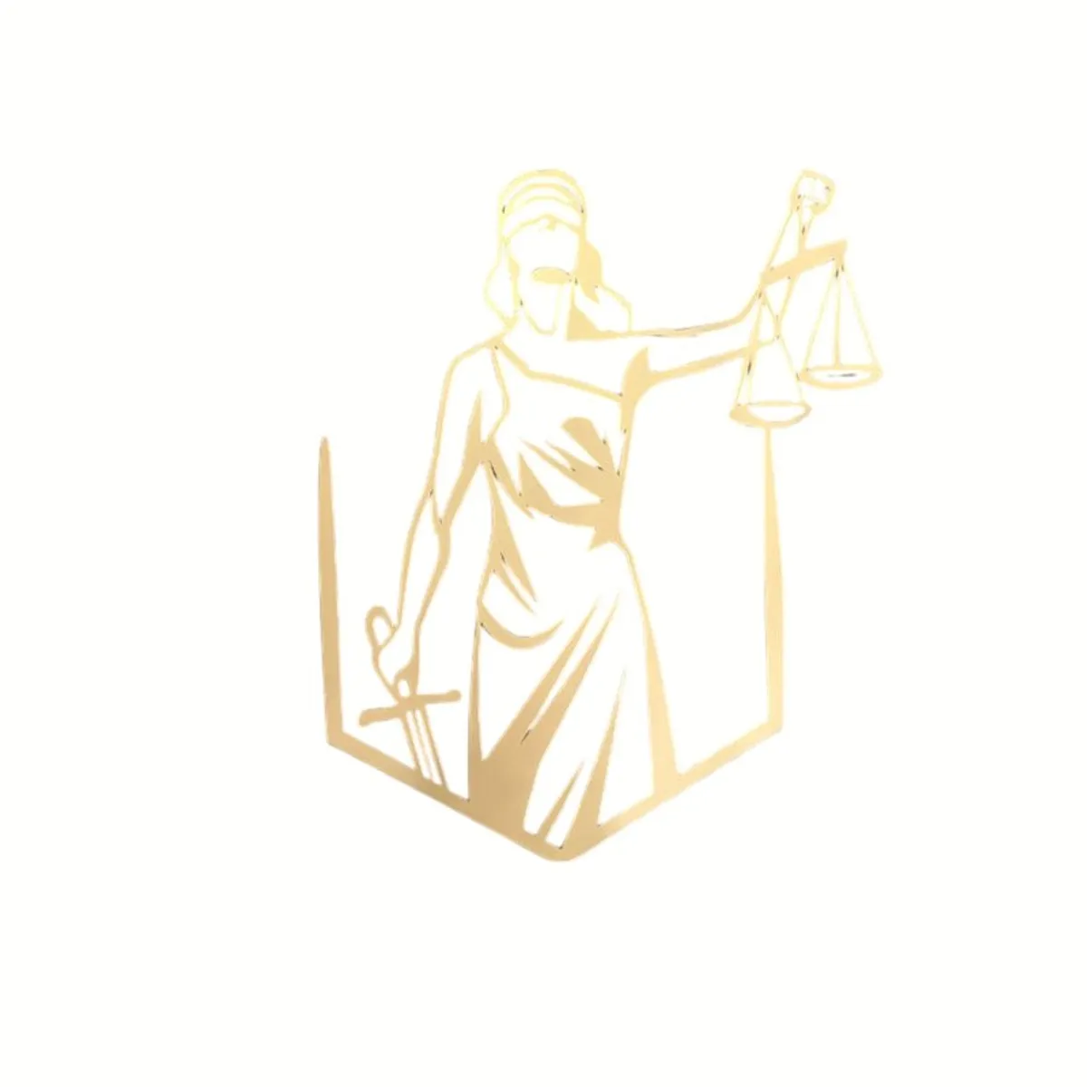 Gold Lady Justice wall accent on a white background
