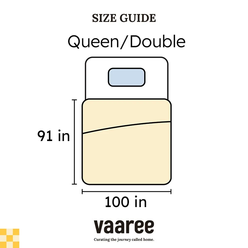 Size guide graphic for queen or double bedsheet