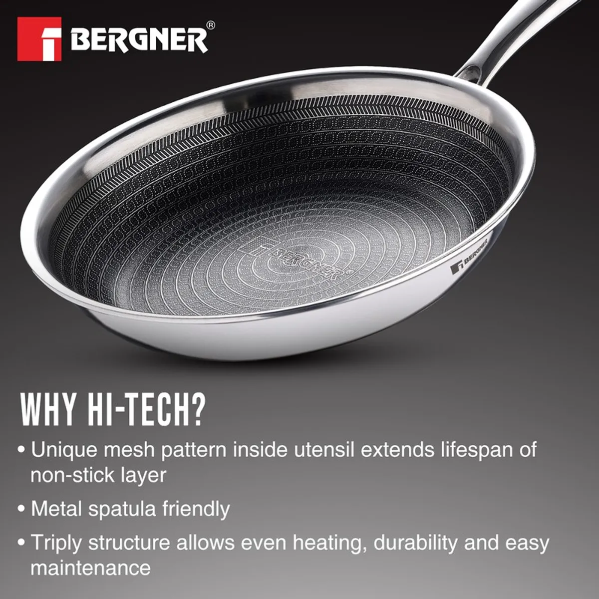 Close-up of the frying pan's patterned cooking surface