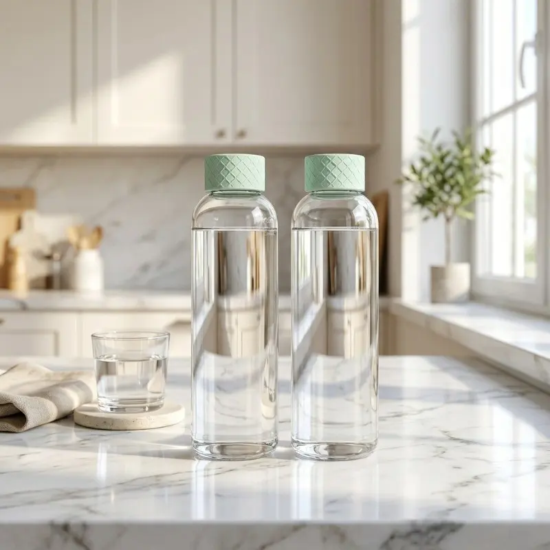 Clarity Bloom Glass Water Bottle (1000 mL Each/Green) - Set of Two - 1000 mL