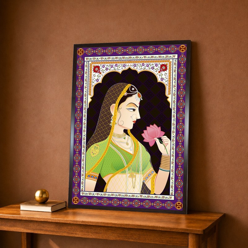 Elegant Lotus Maiden Canvas Wall Painting