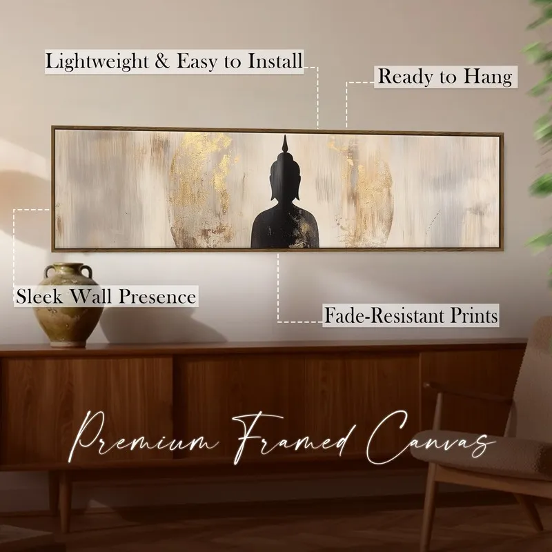 Long rectangular Buddha canvas wall art in a framed design