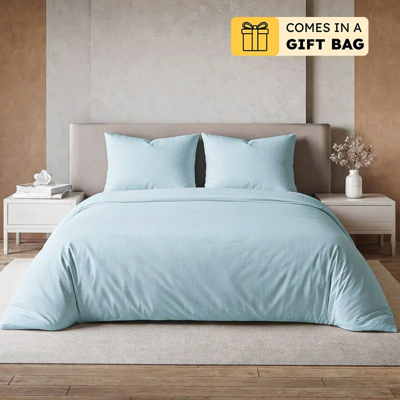 Maison Solid Cotton Bedsheet (Pale Blue) - 400 TC - King