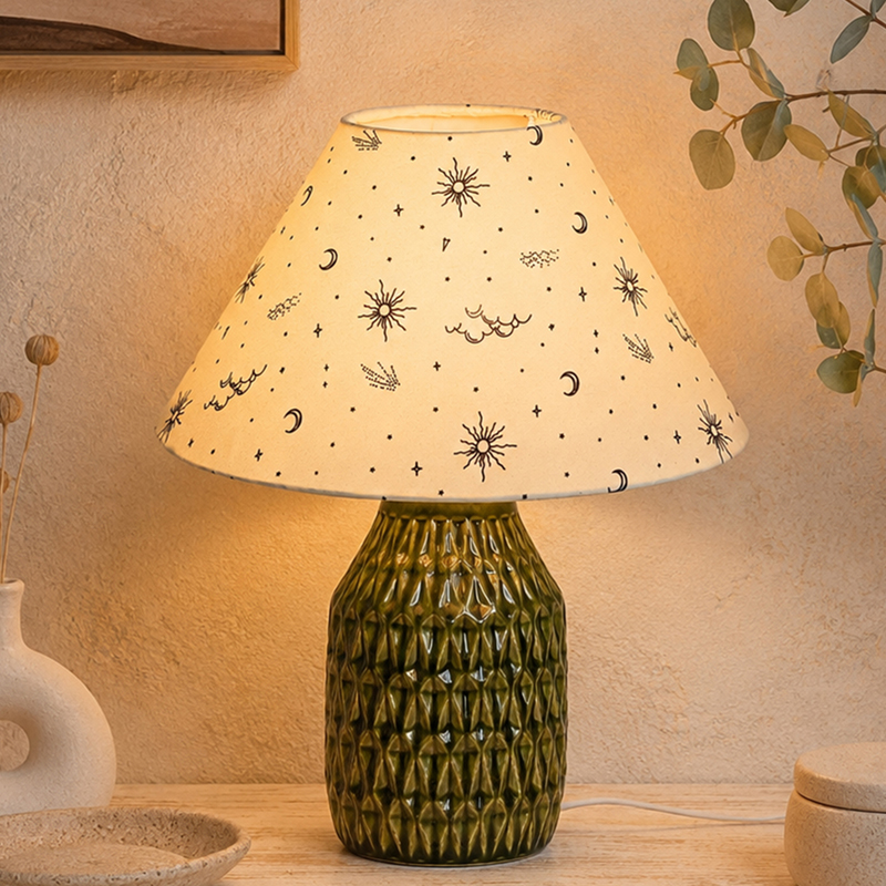 Cosmic Charm Ceramic Table Lamp - Green