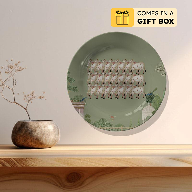 Pichwai Art Wall Plate - Olive - Medium