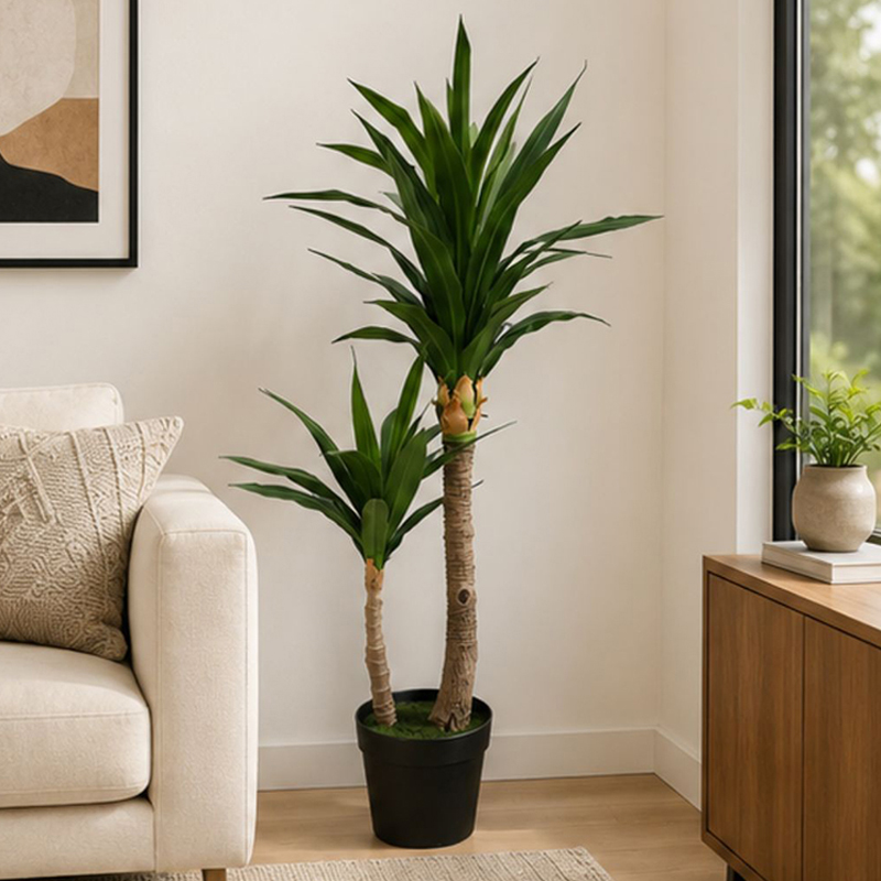 110 cm (3.6 ft) Majestic Leafscape Artificial Dracaena Marginata Plant With Black Plastic Pot