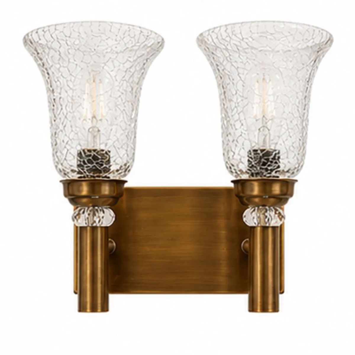 Gold twin wall lamp shown unlit against a white background