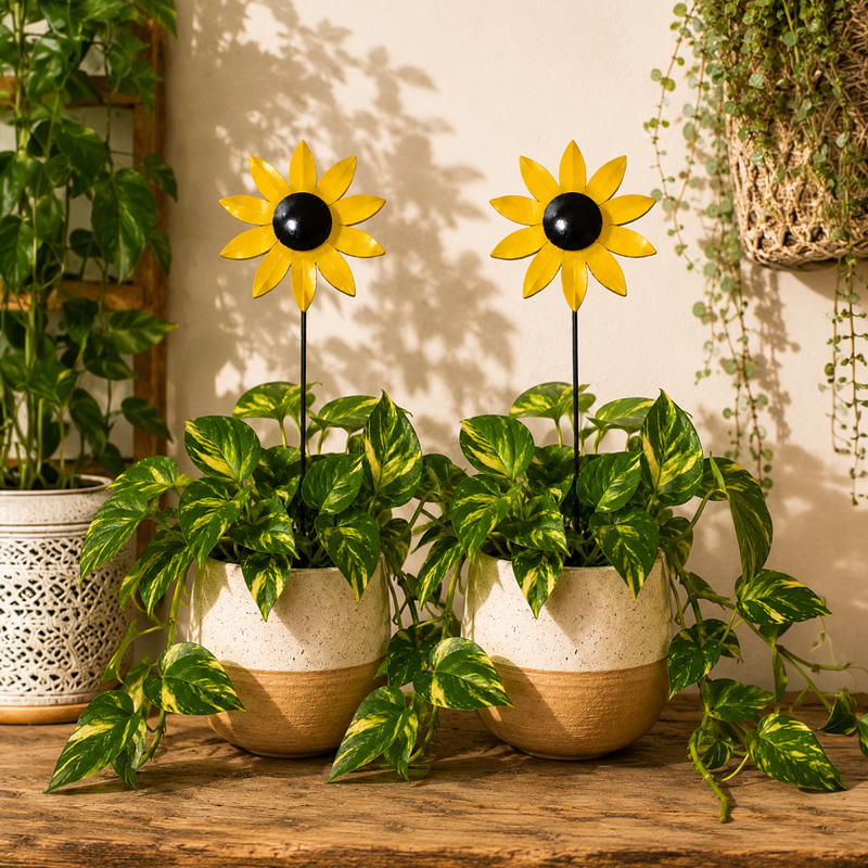 Sunflower Metal Garden Accessories - Set of Two